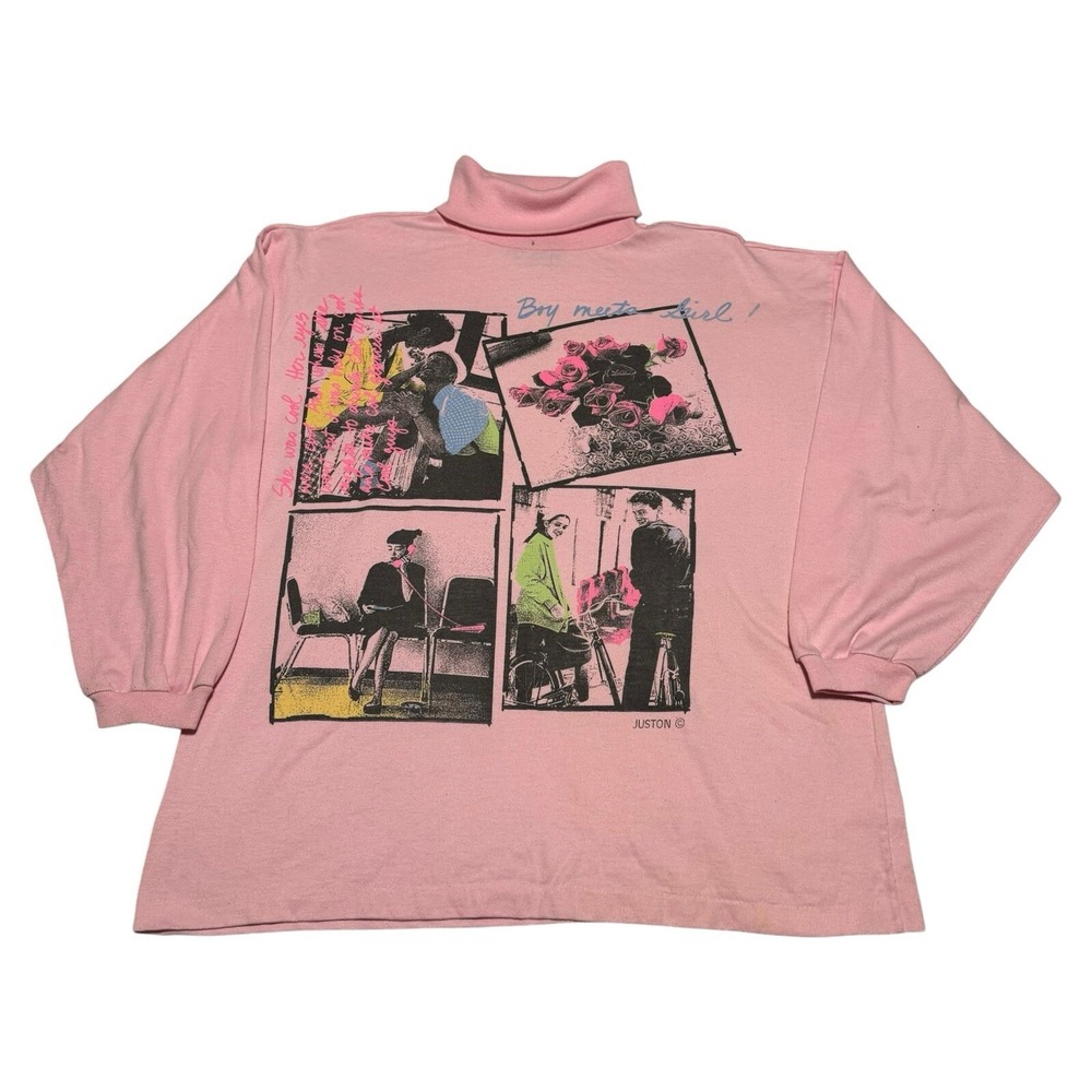 Vintage Just On Boy Meets Girl Art Movie Promo Mockneck Shirt‎ Women's Large